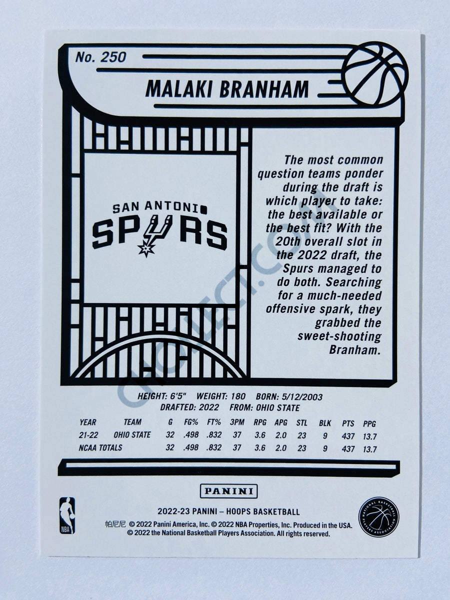 Malaki Branham - San Antonio Spurs 2022-23 Panini Hoops RC Rookie #250