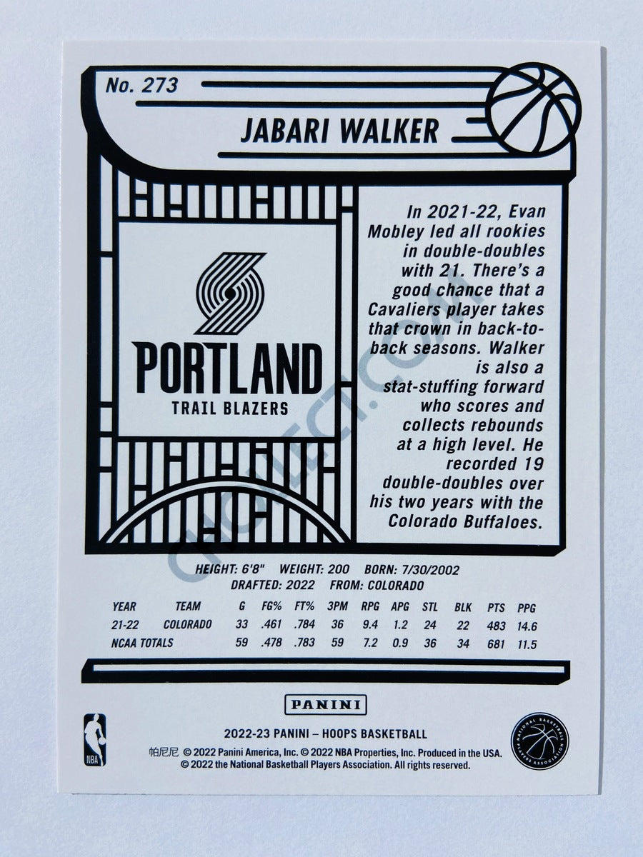 Jabari Walker - Portland Trail Blazers 2022-23 Panini Hoops RC Rookie #273