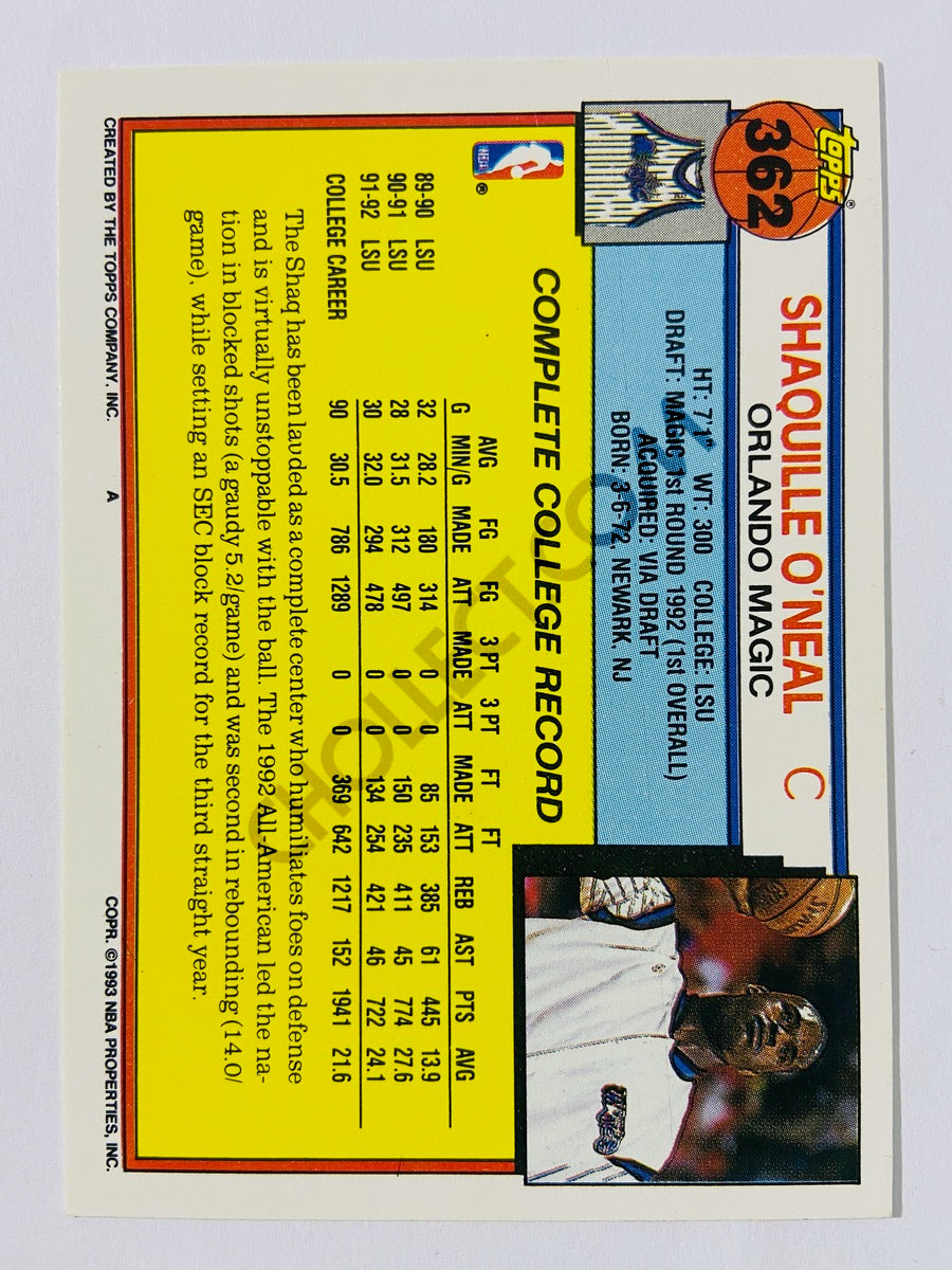Shaquille O'Neal – Orlando Magic 1992-93 Topps '92 Draft Pick Rookie #362