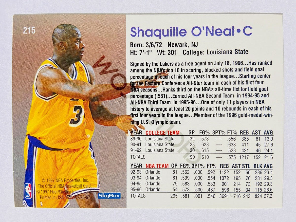 Shaquille O'Neal – Los Angeles Lakers 1996-97 Skybox NBA Hoops #215