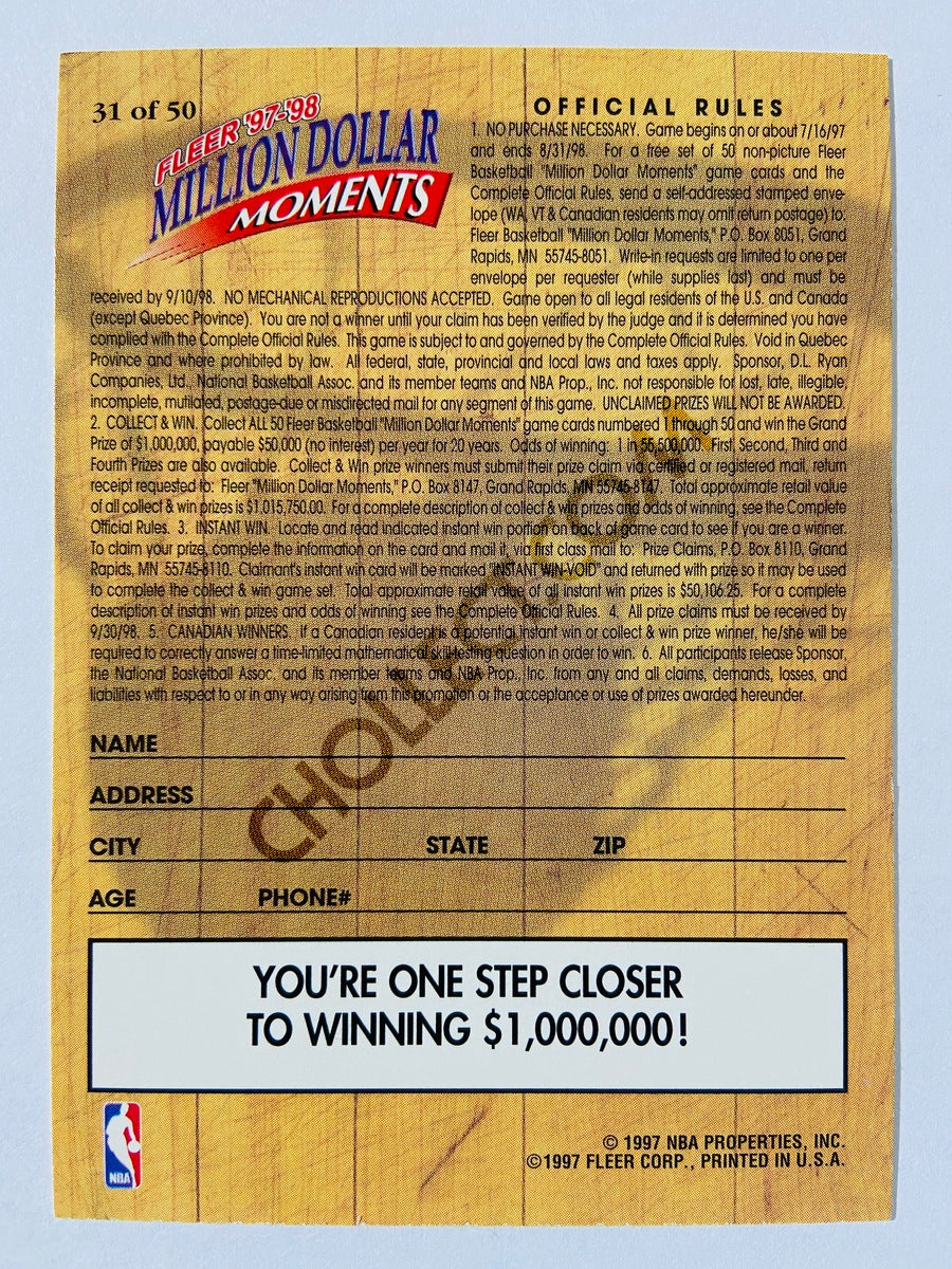 Kobe Bryant - Los Angeles Lakers 1997-98 Fleer Million Dollar Moments #31