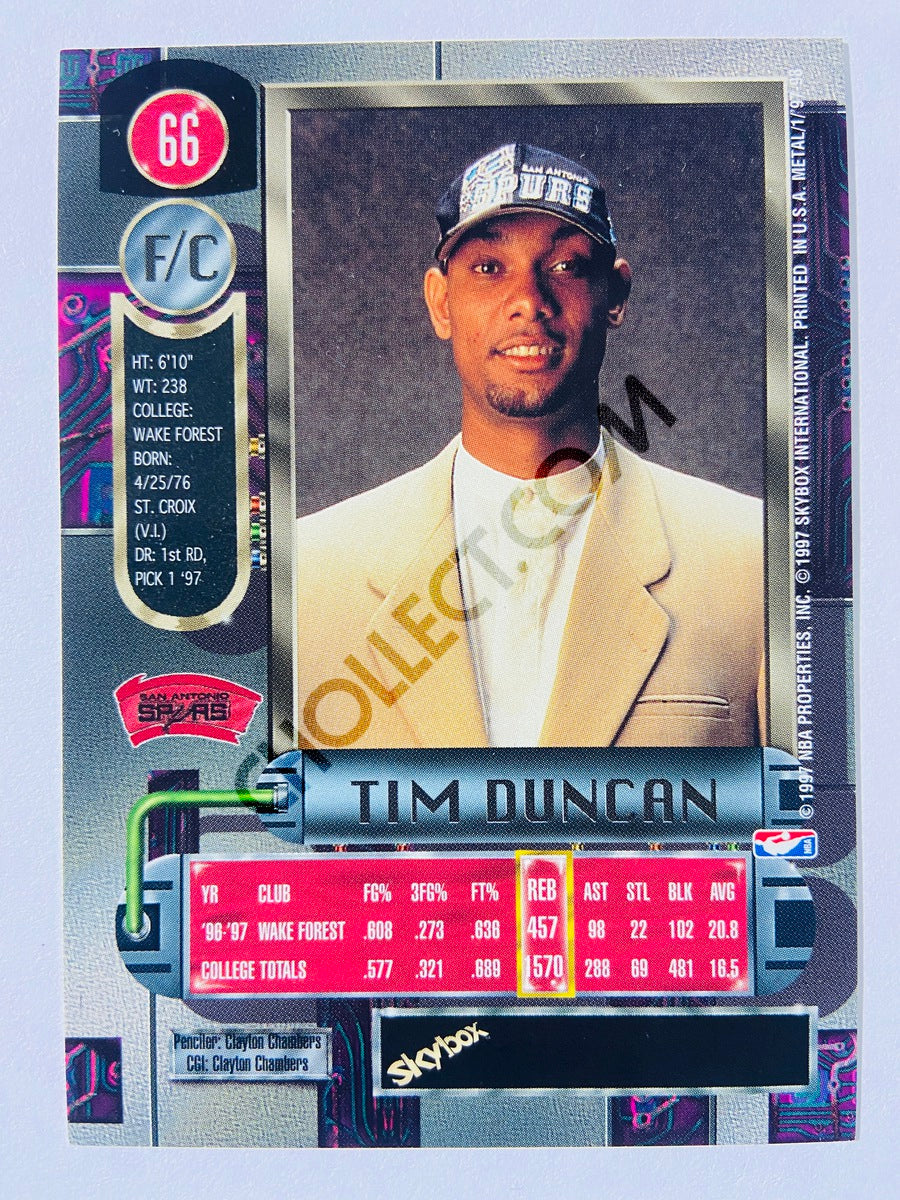 Tim Duncan - San Antonio Spurs 1997-98 Skybox Metal Universe Rookie #66