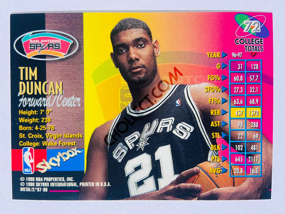 Tim Duncan - San Antonio Spurs 1997-98 Skybox Metal Universe Rookie #72