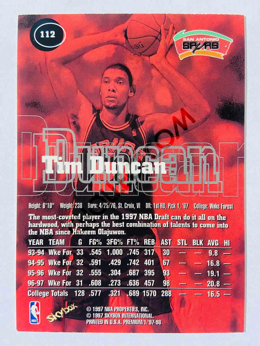 Tim Duncan - San Antonio Spurs 1997-98 Skybox Premium Rookie Card #112