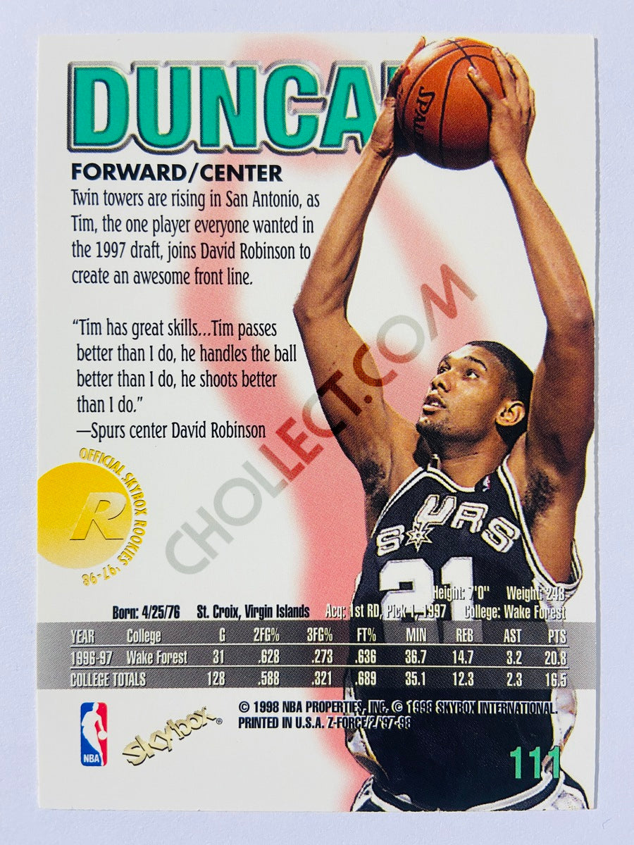 Tim Duncan - San Antonio Spurs 1997-98 Skybox Z-Force Rookie Card #111