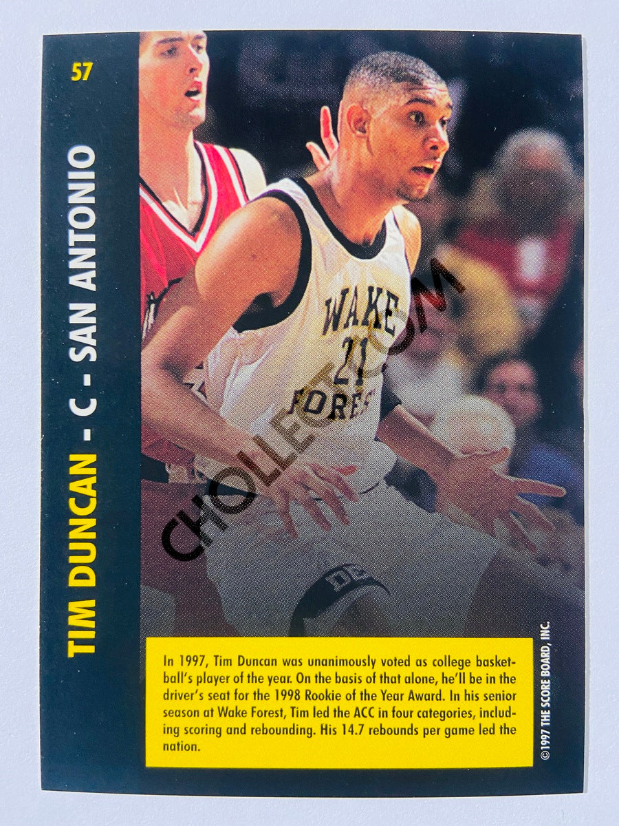 Tim Duncan - San Antonio Spurs 1997-98 The Score Board ROY Candidate Rookie #57