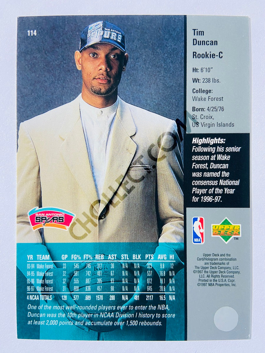 Tim Duncan - San Antonio Spurs 1997-98 Upper Deck Rookie Card #114