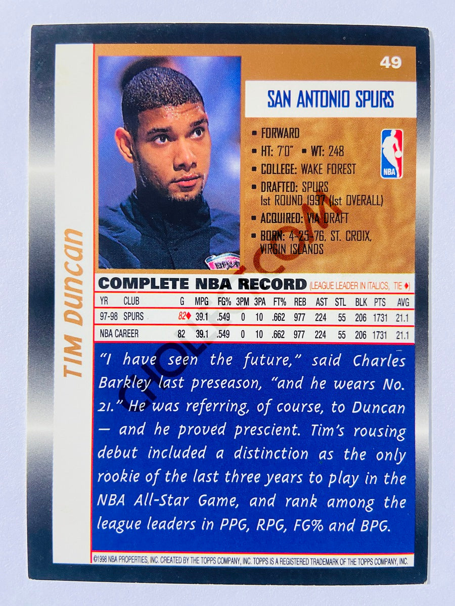 Tim Duncan - San Antonio Spurs 1998 Topps #49