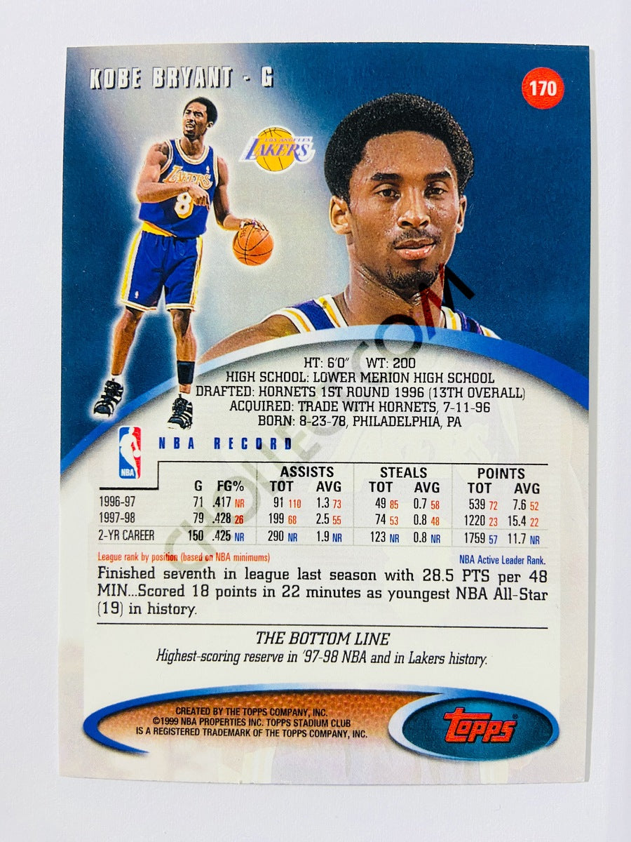 Kobe Bryant - Los Angeles Lakers 1998-1999 Topps Stadium Club #170