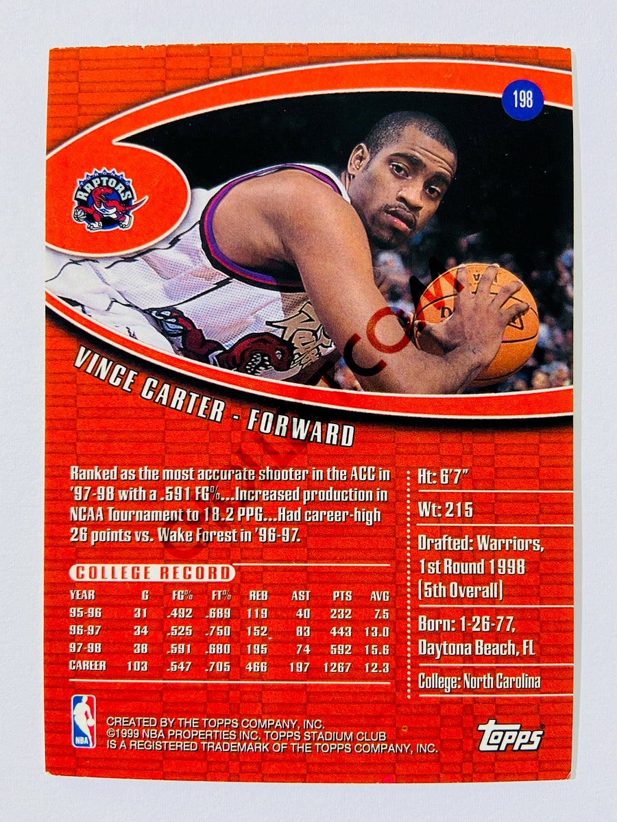 Vince Carter – Toronto Raptors 1998-99 Topps Stadium Club Rookie #198