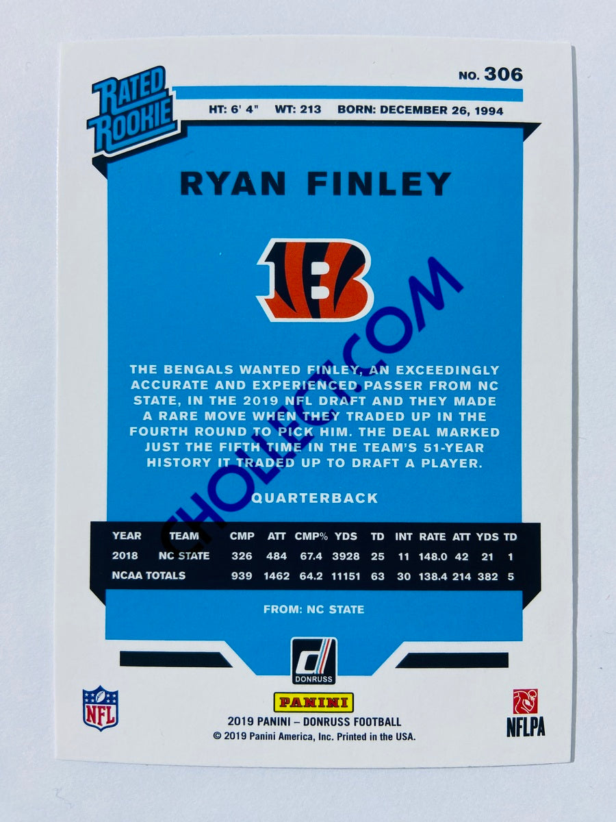 Ryan Finley – Cincinnati Bengals 2019-20 Panini Donruss Rated Rookie Blue Press Proof Parallel #306