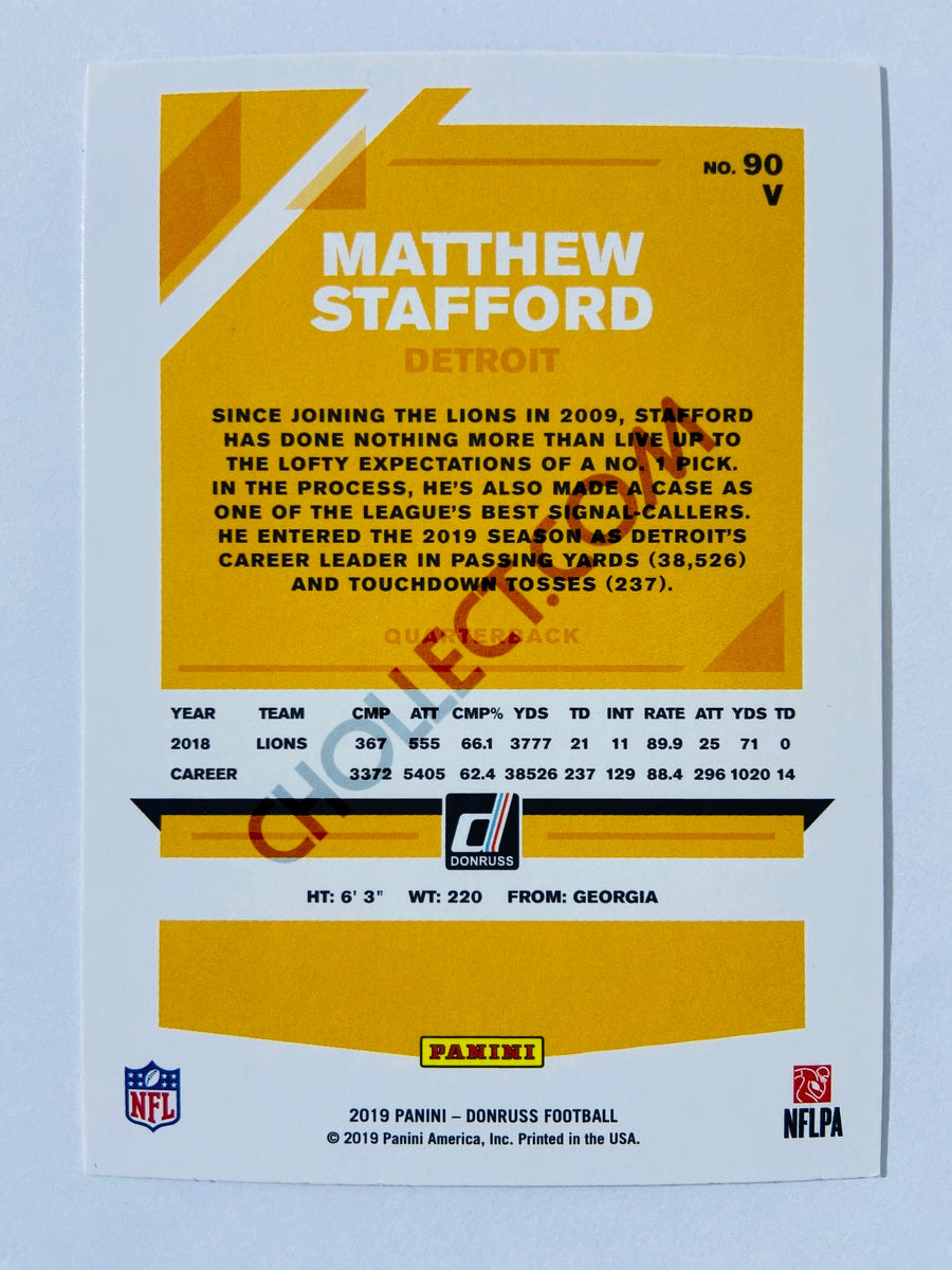 Matthew Stafford – Detroit Lions 2019-20 Panini Donruss Blue Press Proof Parallel Variation #90