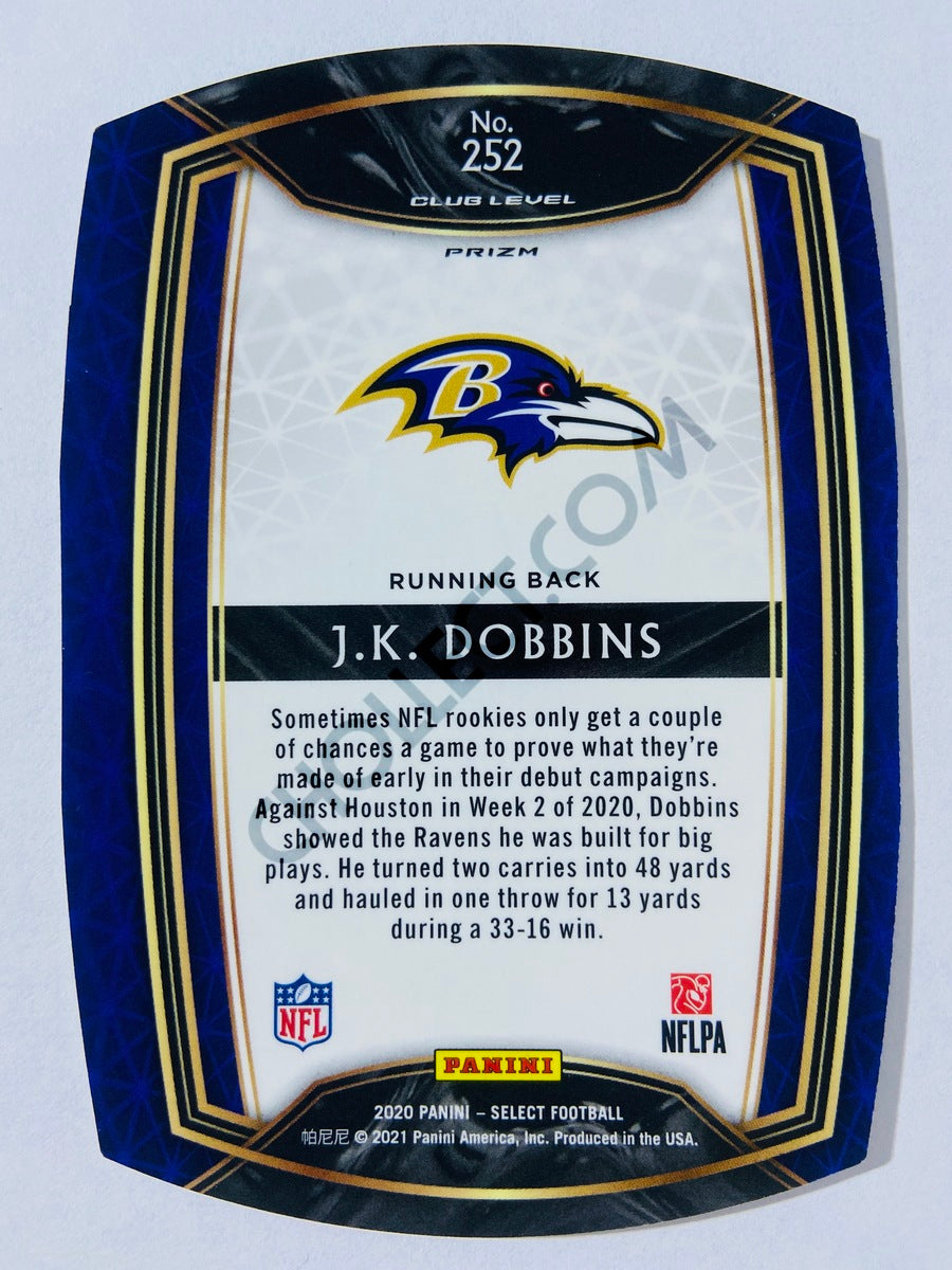 J.K. Dobbins - Baltimore Ravens 2020 Panini Select Club Level White Die Cut RC Rookie #252