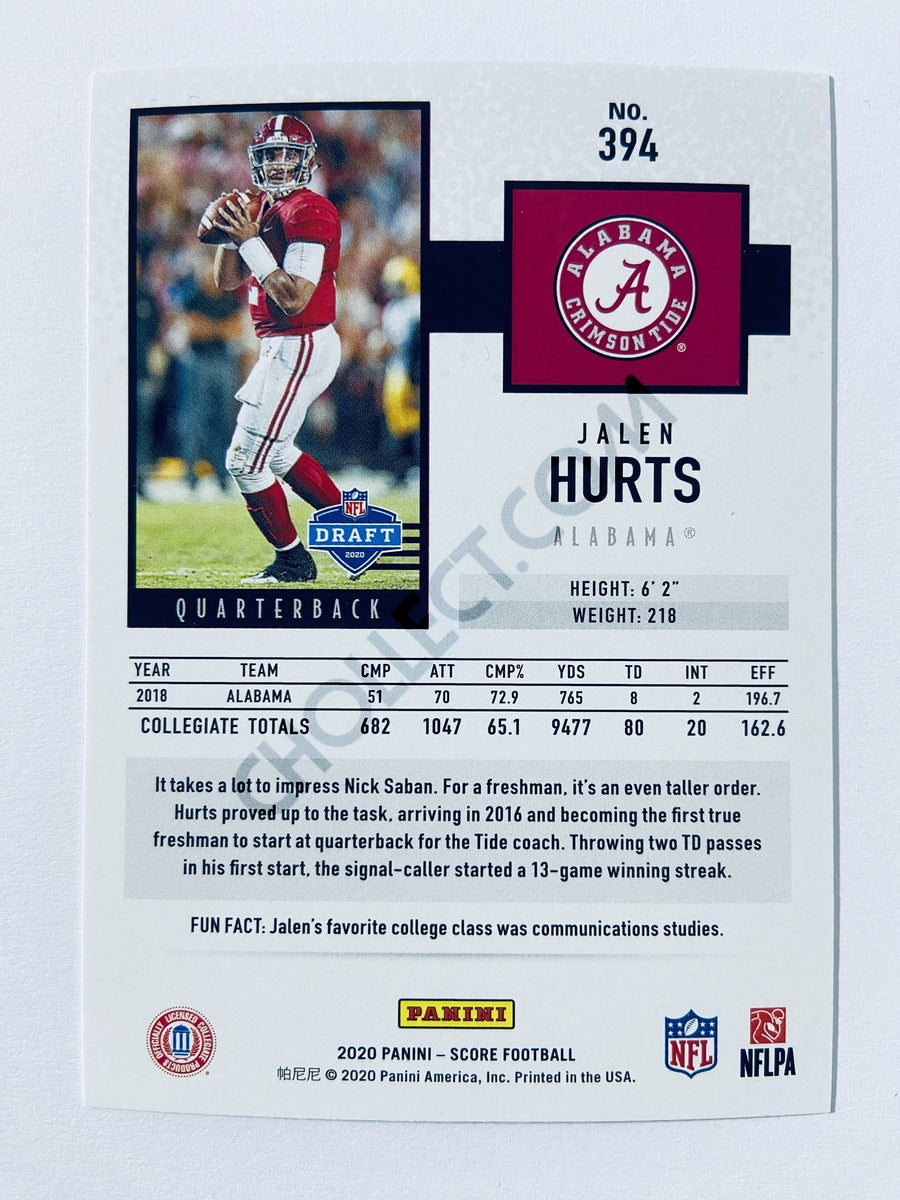 Jalen Hurts - Alabama Crimson Tide 2020 Panini Score RC Rookie #394