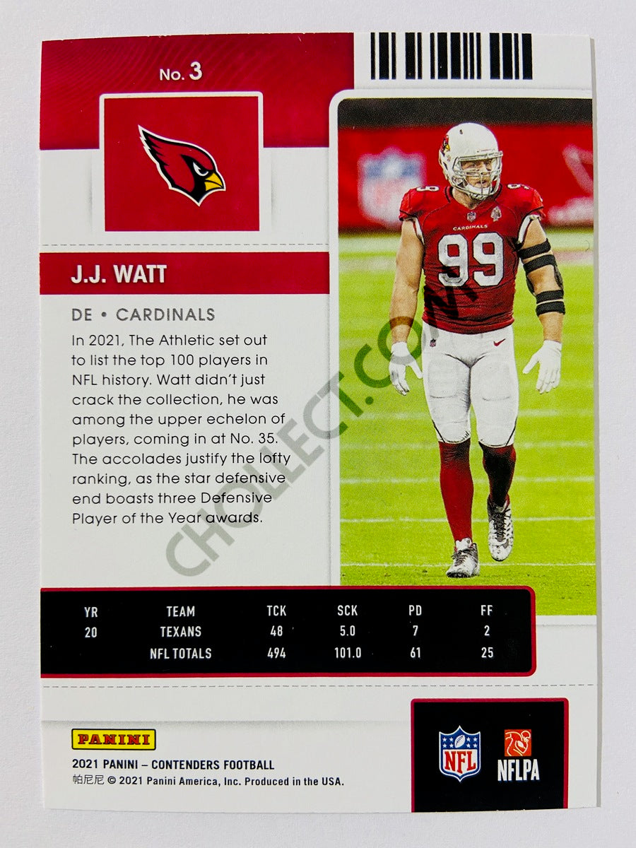 J.J. Watt - Arizona Cardinals 2021 Panini Contenders Season Ticket #3