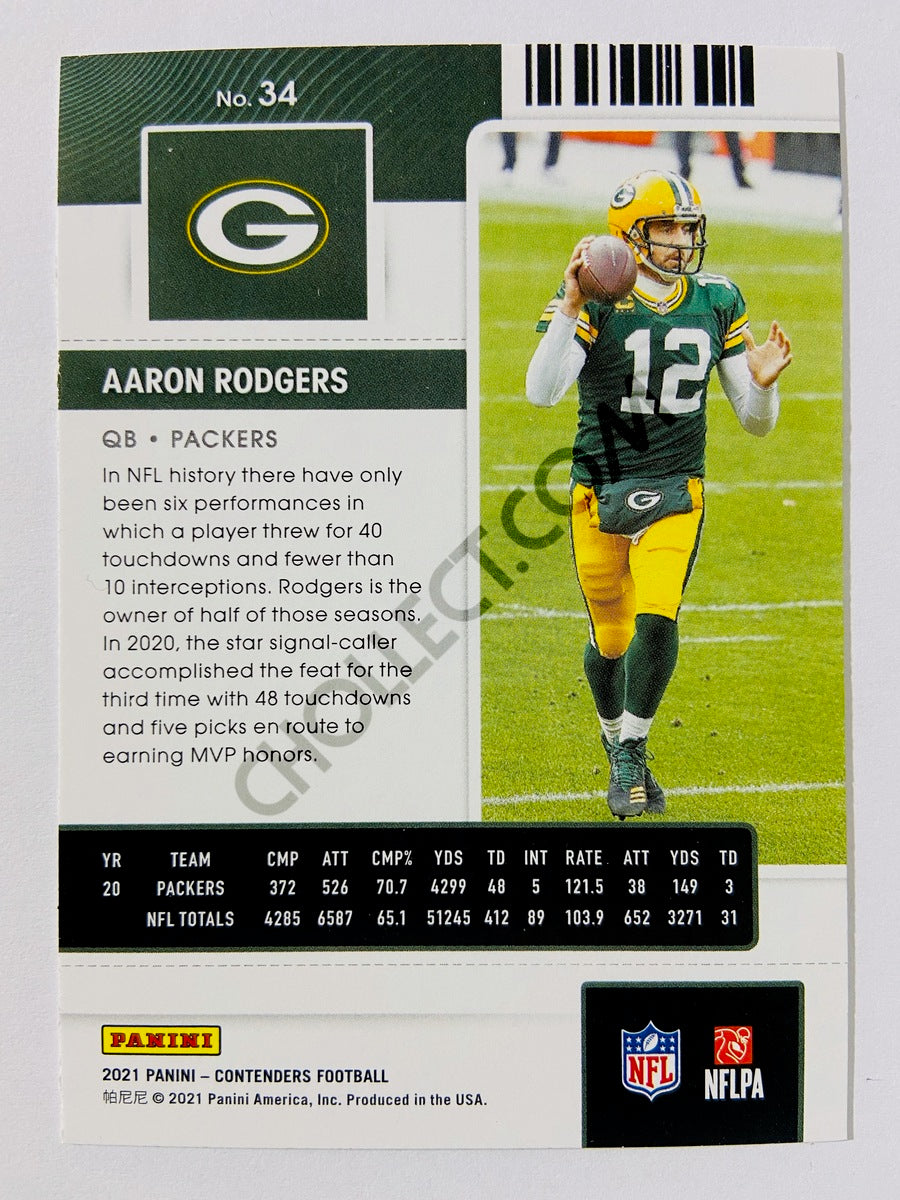 Aaron Rodgers - Green Bay Packers 2021 Panini Contenders Season Ticket #34