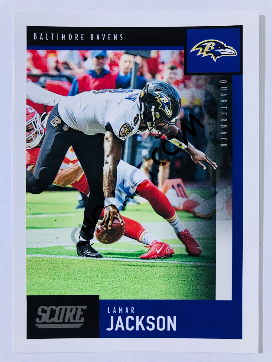 LAMAR JACKSON BALTIMORE RAVENS SCORE 2019 PLAYER WORN JERSEY CARD MOUNTED  ON A4 X6 BLACK MARBLE PLAQUE at 's Sports Collectibles Store