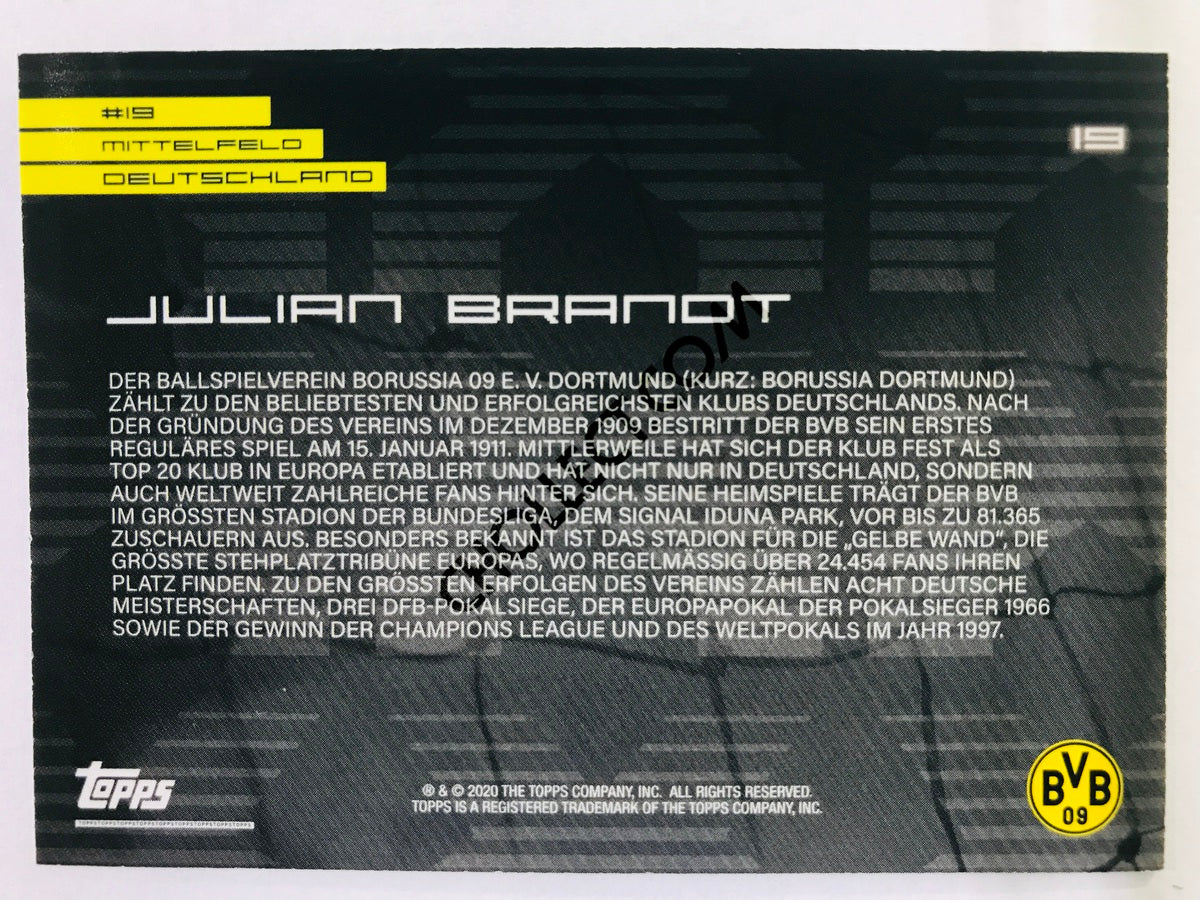 Julian Brandt 2020 Topps 2020 BVB Borussia Dortmund Soccer Card #19