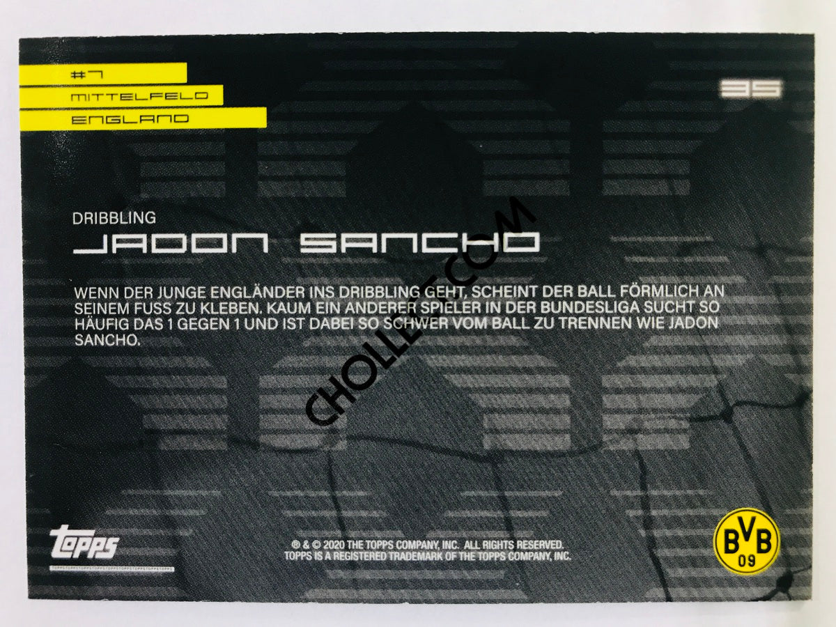 Jadon Sancho (Signature Moves & Celebrations) 2020 Topps 2020 BVB Borussia Dortmund Soccer Card Rookie #35