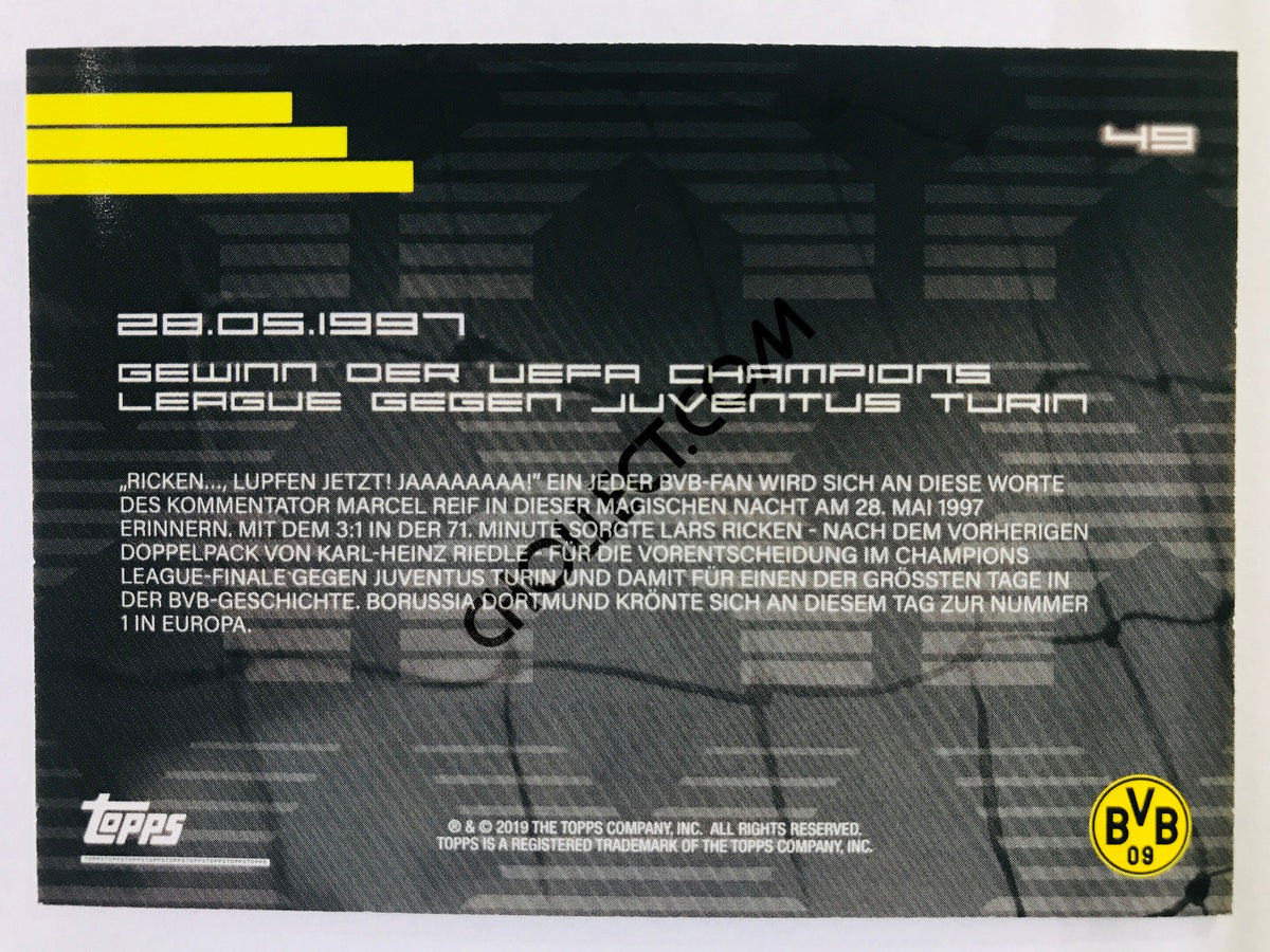 Moments: 28.05.1997 - Gewinn der UEFA Champions League gegen Juventus Turin 2020 Topps 2020 BVB Borussia Dortmund Soccer Card #49