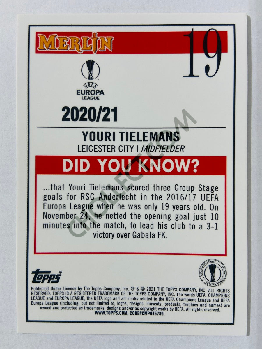 Youri Tielemans - Leicester City 2020-21 Topps UEFA Europa League Merlin #19