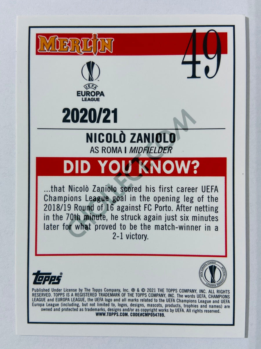 Nicolo Zaniolo - AS Roma 2020-21 Topps UEFA Europa League Merlin #49