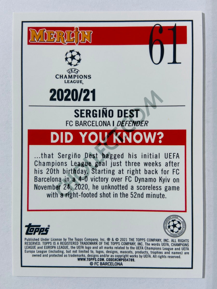 Sergino Dest - FC Barcelona 2020-21 Topps UEFA Champions League Merlin #61