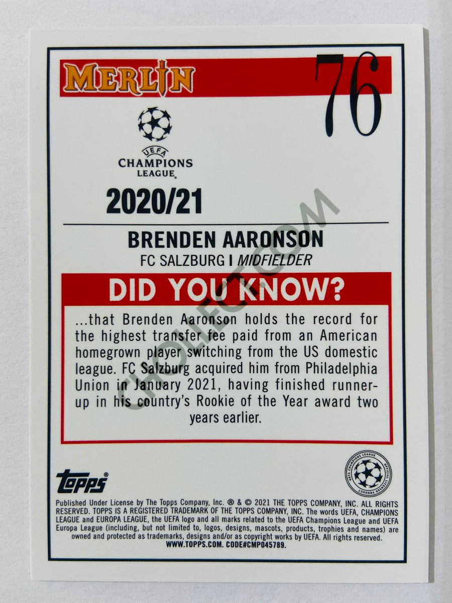 Brenden Aaronson - FC Salzburg 2020-21 Topps UEFA Champions League Merlin #76