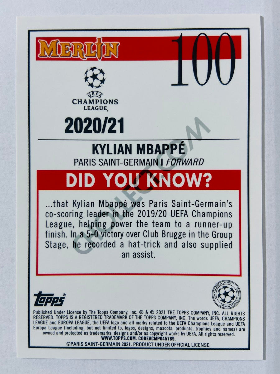 Kylian Mbappe - Paris Saint-Germain 2020-21 Topps UEFA Champions League Merlin #100