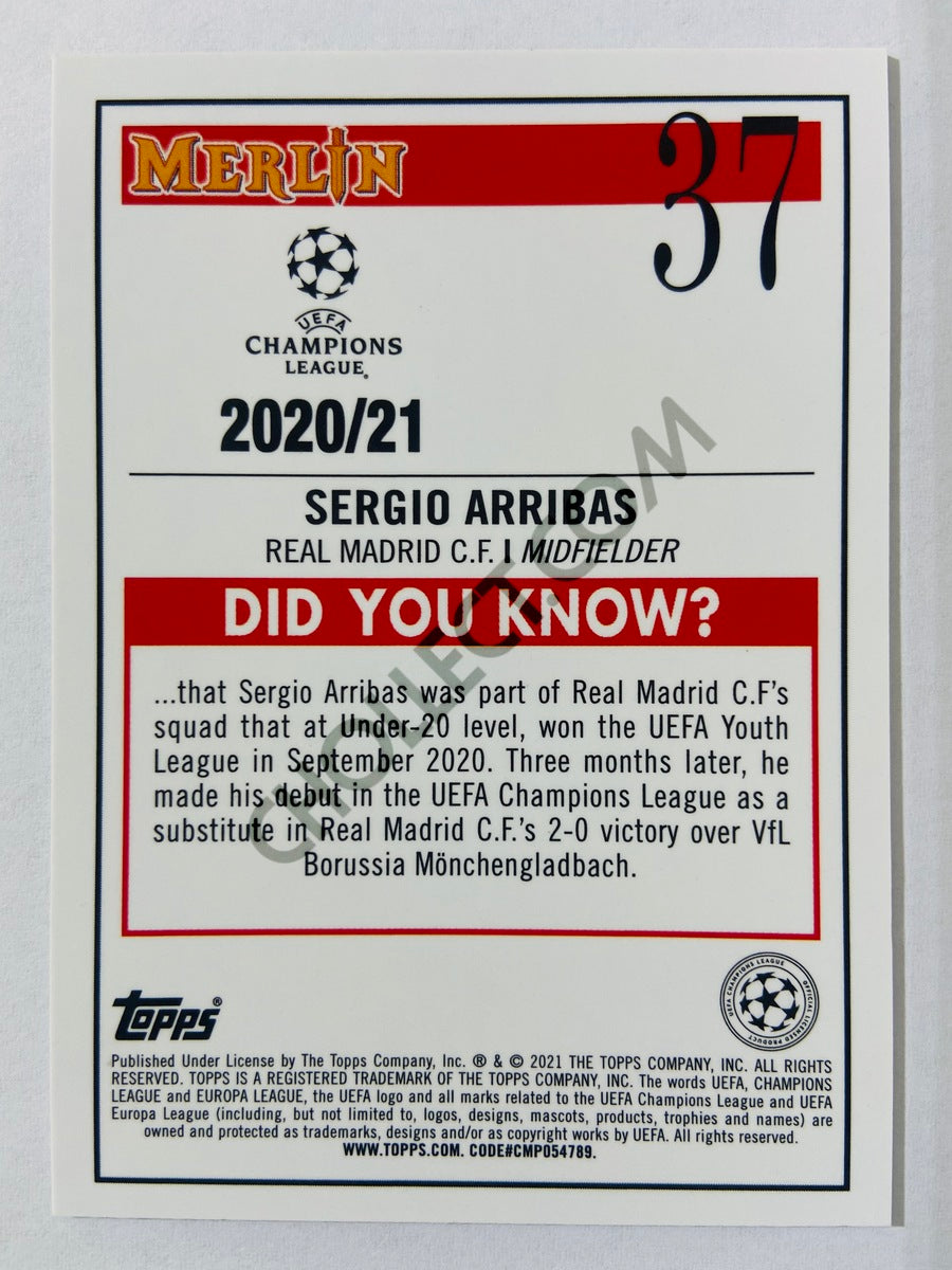 Sergio Arribas - Real Madrid 2020-21 Topps UEFA Champions League Merlin RC Rookie #37