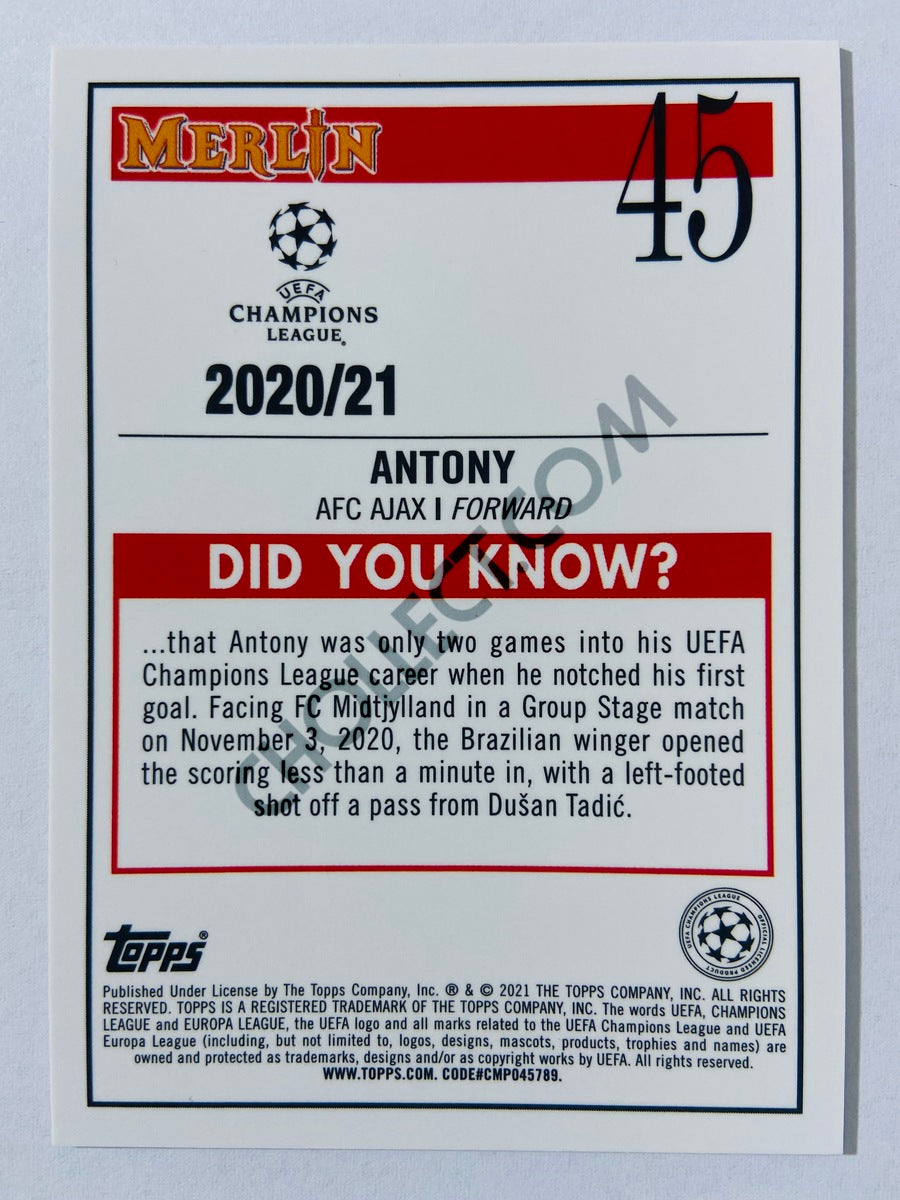 Antony - AFC Ajax 2020-21 Topps UEFA Champions League Merlin RC Rookie #45