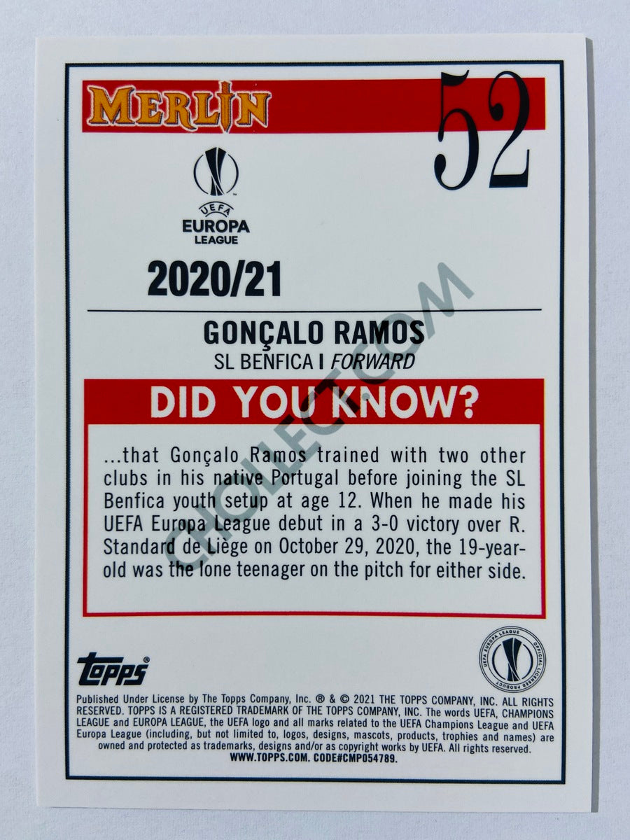 Goncalo Ramos - SL Benfica 2020-21 Topps UEFA Europa League Merlin RC Rookie #52