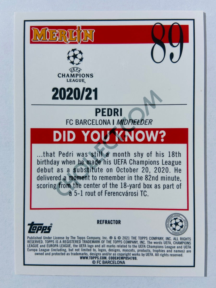 Pedri - FC Barcelona 2020-21 Topps UEFA Champions League Merlin Refractor RC Rookie #89