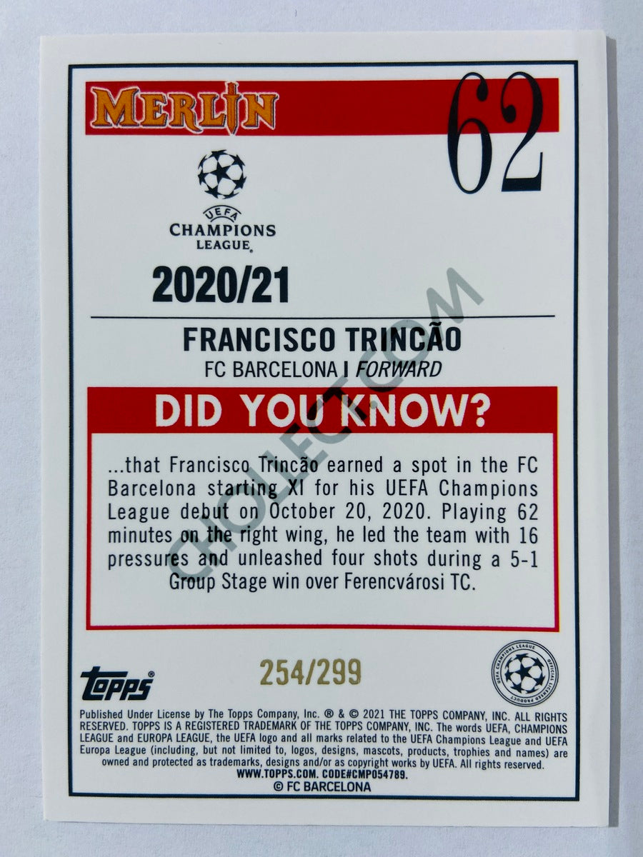 Francisco Trincao - FC Barcelona 2020-21 Topps UEFA Champions League Merlin RC Rookie #62 Purple 254/299