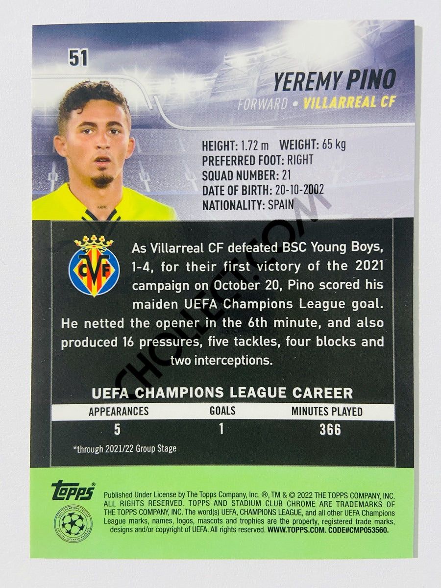 Yeremy Pino - Villarreal CF 2022 Topps Stadium Club Chrome UCL #51
