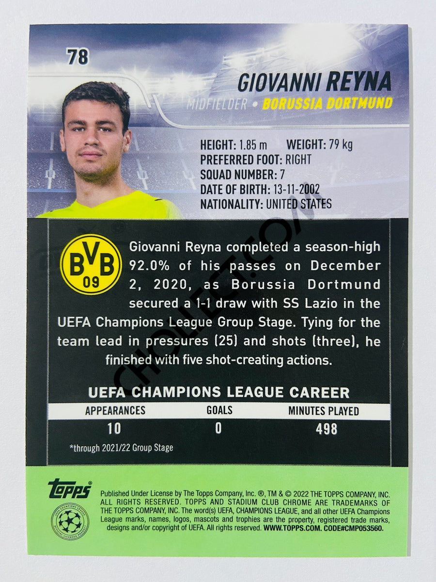 Giovanni Reyna - Borussia Dortmund 2022 Topps Stadium Club Chrome UCL #78