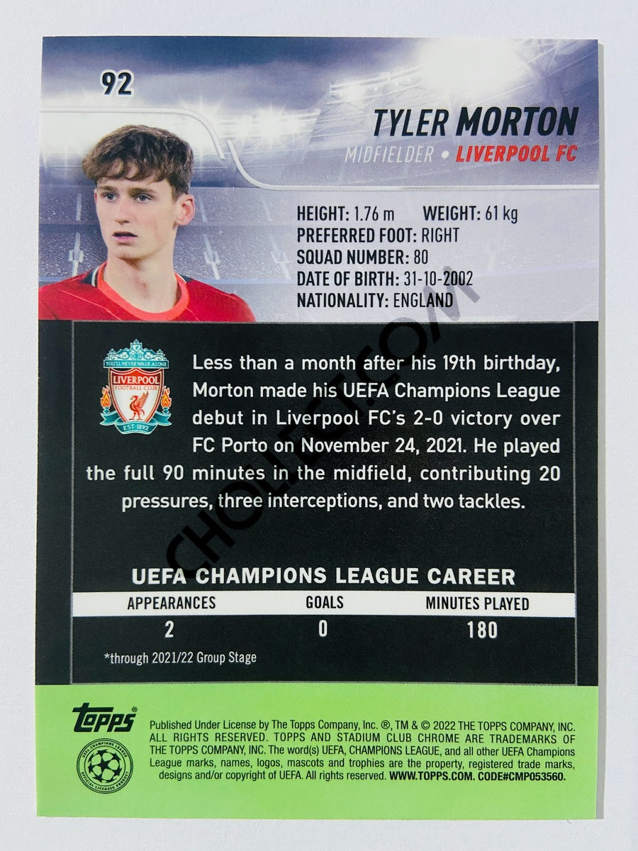 Tyler Morton - Liverpool FC 2022 Topps Stadium Club Chrome UCL RC Rookie #92