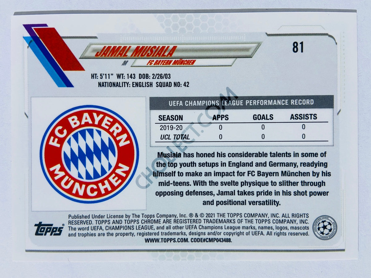 Jamal Musiala - FC Bayern Munich 2021 Topps Chrome UCL RC Rookie #81