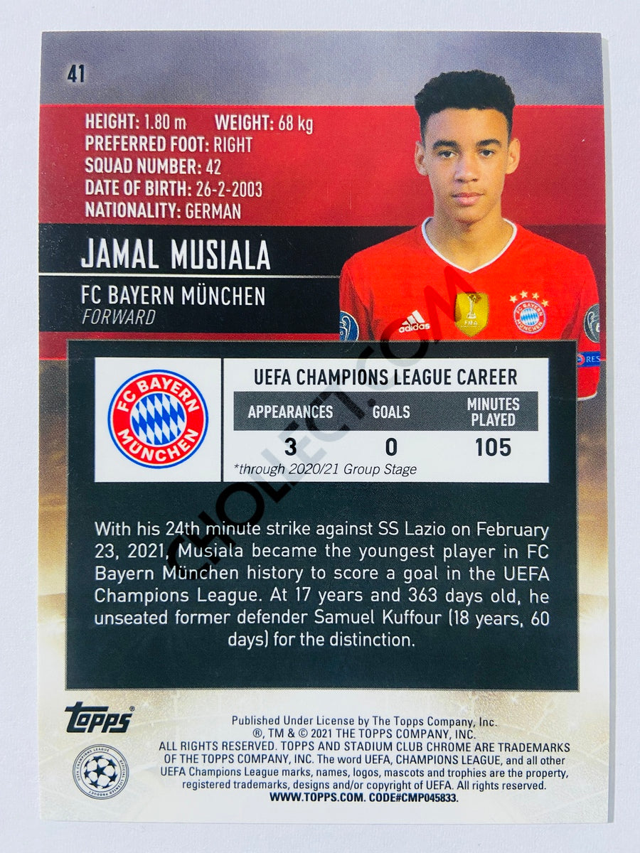 Jamal Musiala - FC Bayern Munich 2021 Topps Stadium Club Chrome UCL RC Rookie #41