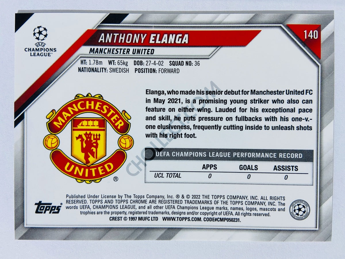 Anthony Elanga - Manchester United 2021-22 Topps Chrome UCL RC Rookie #140