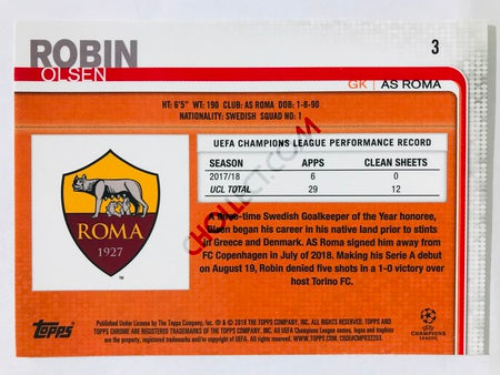 Robin Olsen - AS Roma 2018-19 Topps Chrome UCL #3