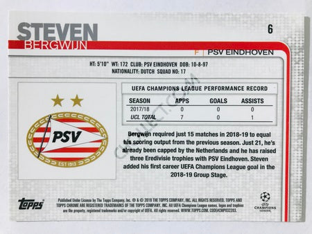 Steven Bergwijn - PSV Eindhoven 2018-19 Topps Chrome UCL #6
