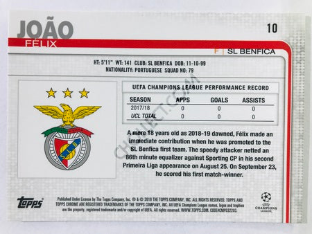 Joao Felix - SL Benfica 2018-19 Topps Chrome UCL #10