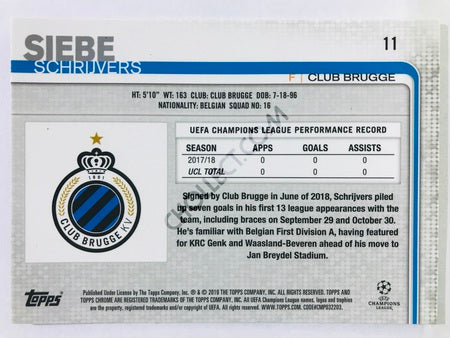 Siebe Schrijvers - Club Brugge 2018-19 Topps Chrome UCL #11