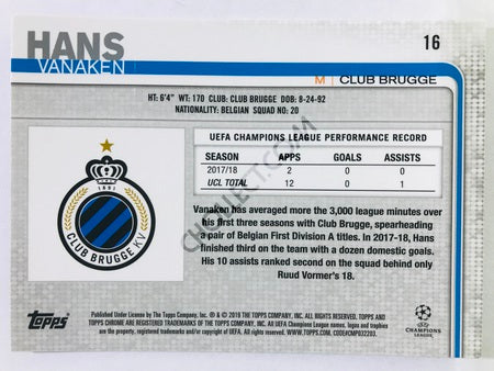 Hans Vanaken - Club Brugge 2018-19 Topps Chrome UCL #16
