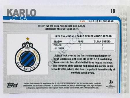 Karlo Letica - Club Brugge 2018-19 Topps Chrome UCL #18