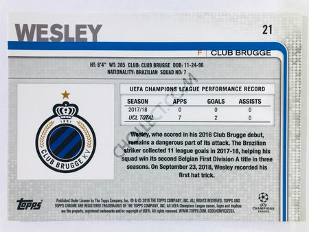 Wesley - Club Brugge 2018-19 Topps Chrome UCL #21