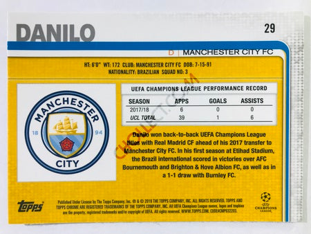 Danilo - Manchester City FC 2018-19 Topps Chrome UCL #29