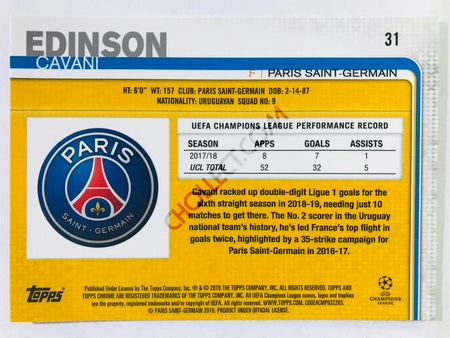 Edinson Cavani - Paris Saint-Germain 2018-19 Topps Chrome UCL #31