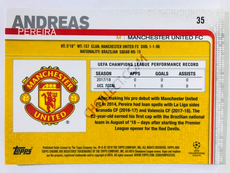 Andreas Pereira - Manchester United FC 2018-19 Topps Chrome UCL #35